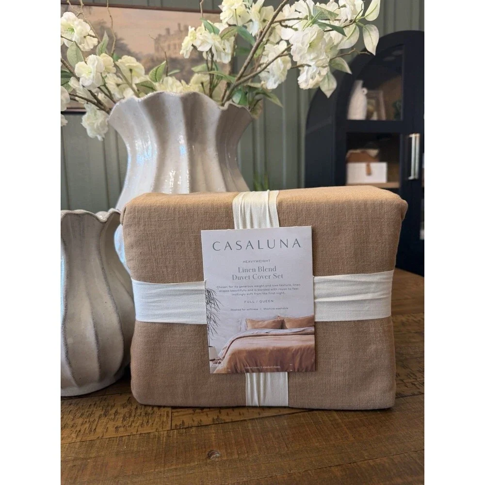 Queen Heavyweight Linen Blend Duvet Cover & Sham Set - Casaluna Warm Brown